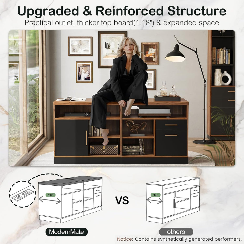67" L Shaped Standing Desk with File Cabinet, Adjustable Height | One-Piece Electric Executive 1.18" Desk, Built-in