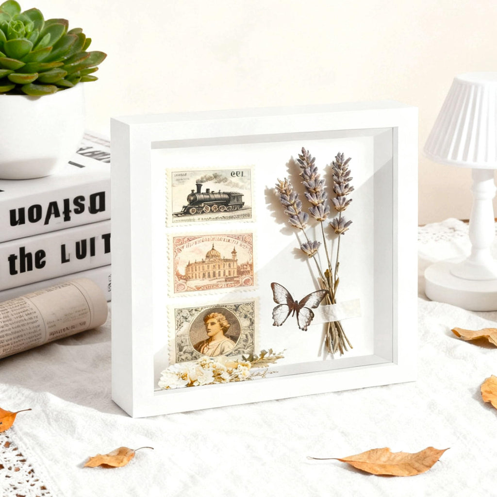 10x10 White Wooden Shadow Box Frame, Tempered Glass, 2 Pack