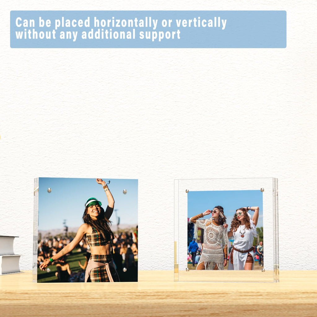 2 Pack 8x8 Acrylic Picture Frames, 24mm Thicker Square Frameless Clear Frame Double Sided Magnetic Frame, Free