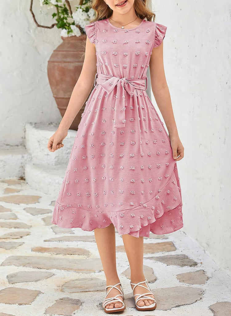 Girls Summer Short Sleeve Swiss Dot Dresses