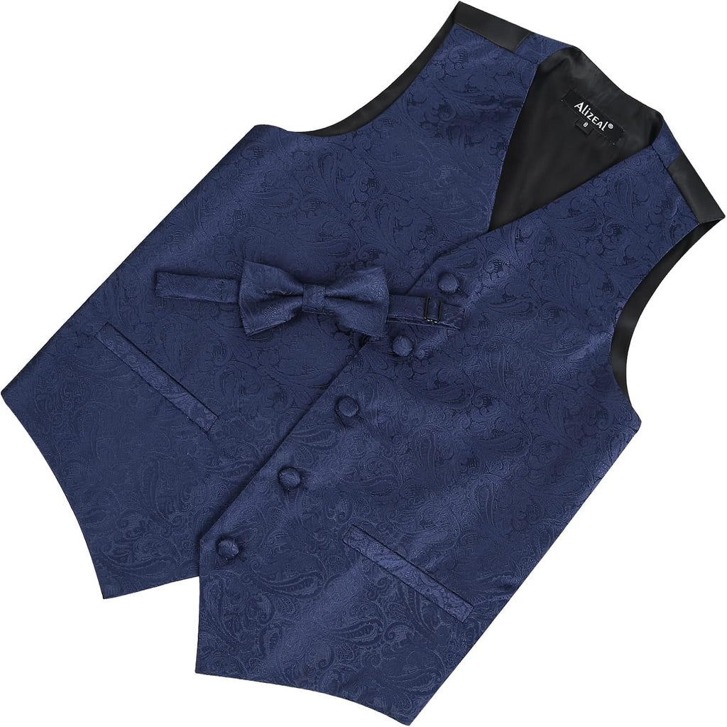 Boys 2PCS Classic Pre-Tied Paisley Bow Tie Suit Vest Set