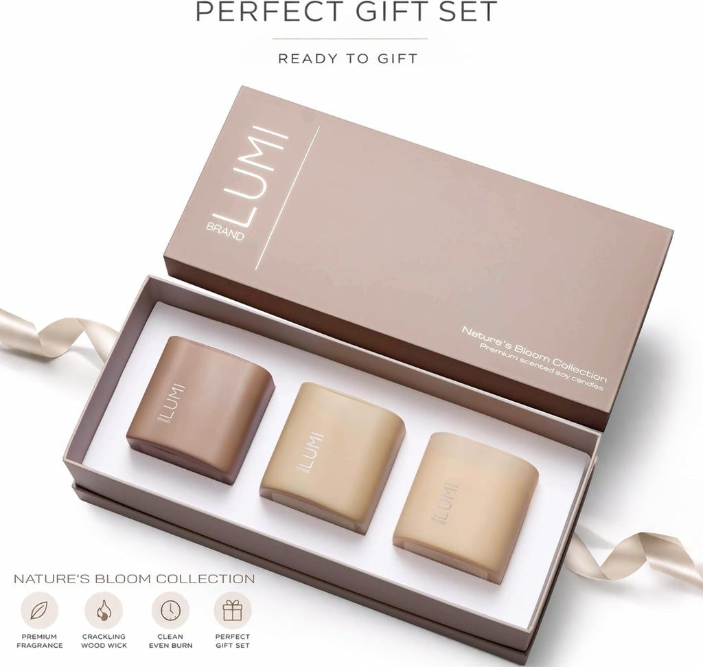 Set of 3 Premium Scented Soy Candles Gift Set | Nature's Bloom Collection - Gardenia, Hilton Garden and Rose & Oud |