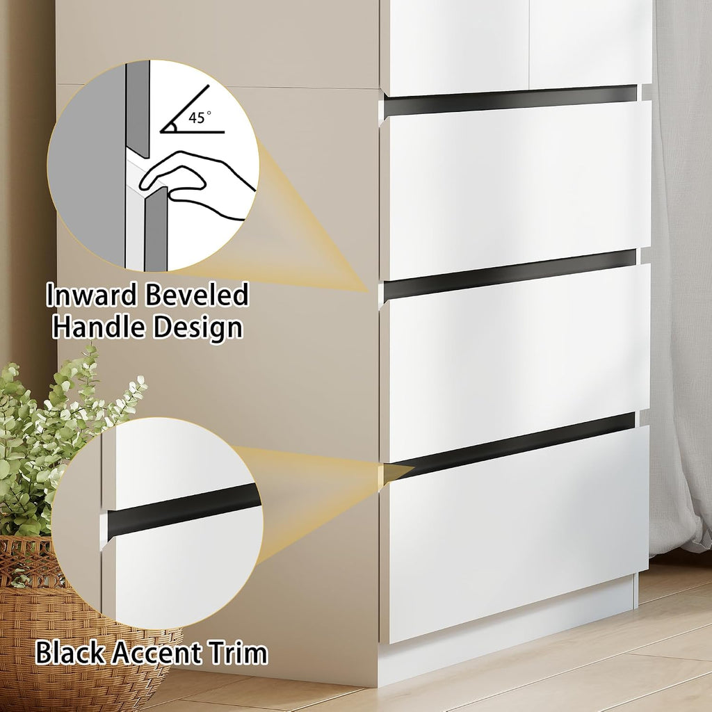 Wooden Wardrobe Closet with 2 Doors: 75" Bedroom Armoire Wardrobe Closet with 3 Drawers, White Cabinet with Hanging