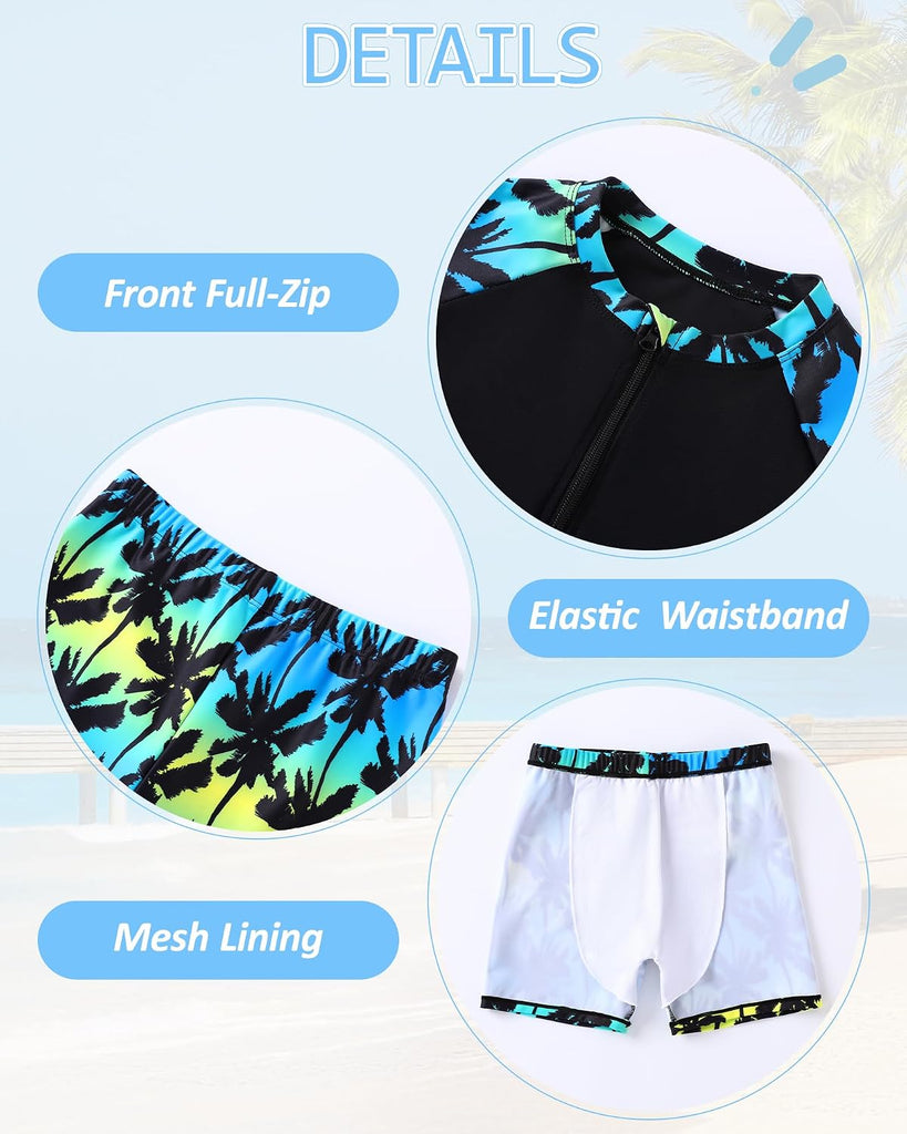 Boys Two Piece Swim Set Rash Guard Long Sleeve Swimsuits Kids UPF 50+ Bathing Suit