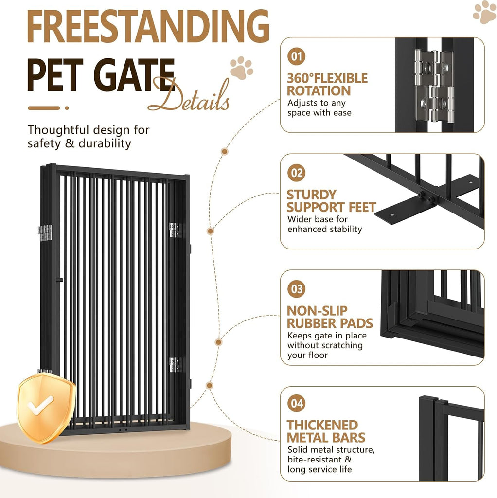 4 Panels Freestanding Dog Gate, 32'' Tall Metal Pet Fence - Black
