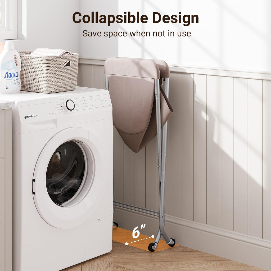 Laundry Basket with Wheels, Collapsible Laundry Hamper, Camel Brown