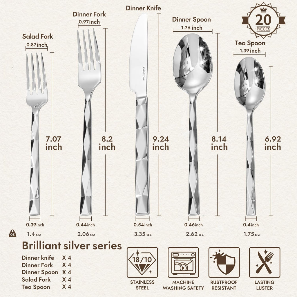 20 Piece 18/10 Silverware Set, Stainless Steel Flatware Cutlery set for 4