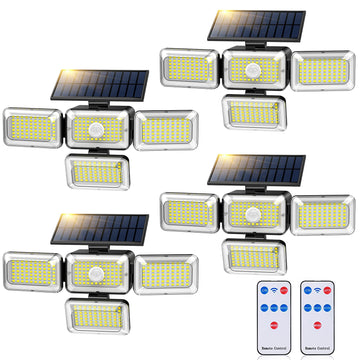 Solar Lights Outdoor, 288 LED Motion Sensor Outdoor Light with Remote Control, 4 Heads IP65 Waterproof Solar
