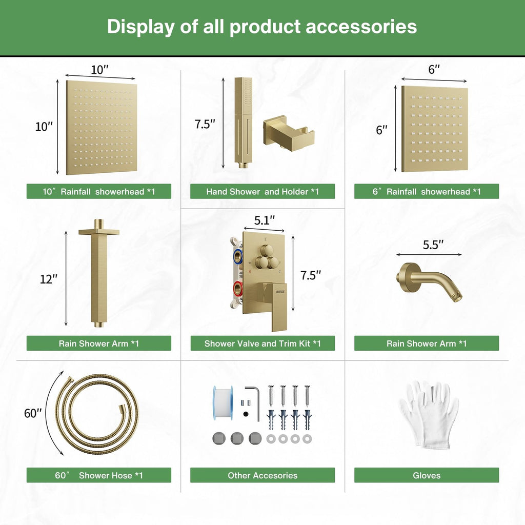 Shower System, Brushed Gold Shower Faucet Set, Shower Head Handle