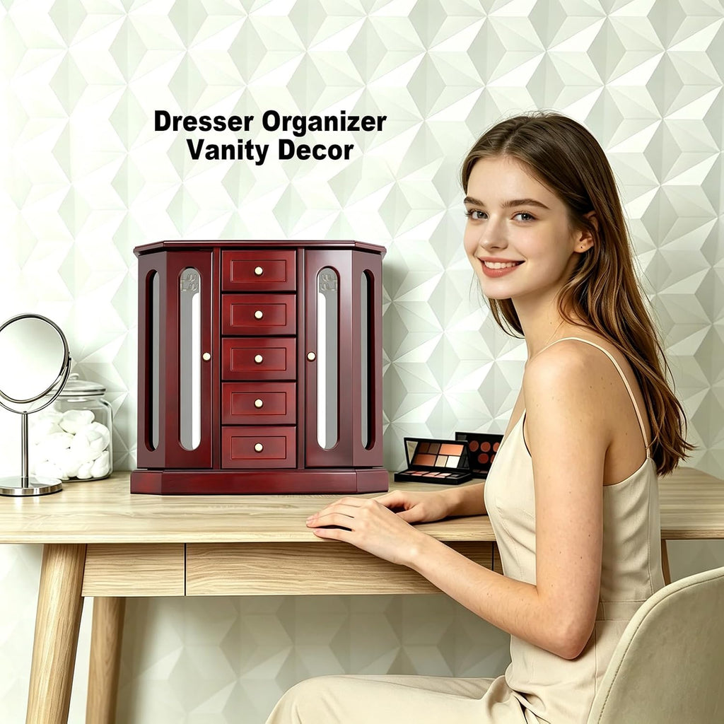 Vintage Jewelry Armoire with Mirror Brown - Set of 5