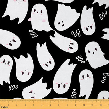 Cartoon Halloween Ghost Fabric by The Yard, Black White DIY Sewing Craft Hobby Fabric Black White Decoration Soft