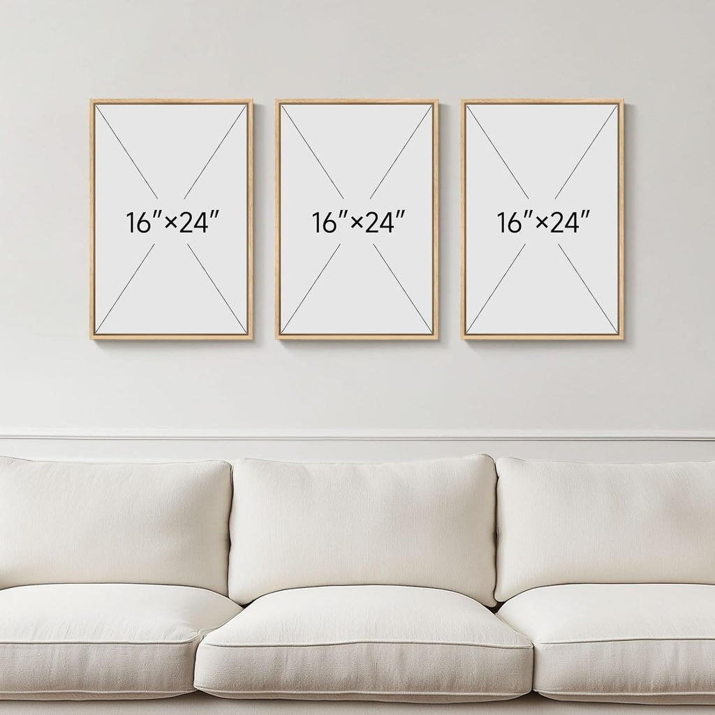 Framed Black and White Brown Abstract Wall Art, 3 Piece Boho Geometric Canvas Prints Paintings Artwork for Walls