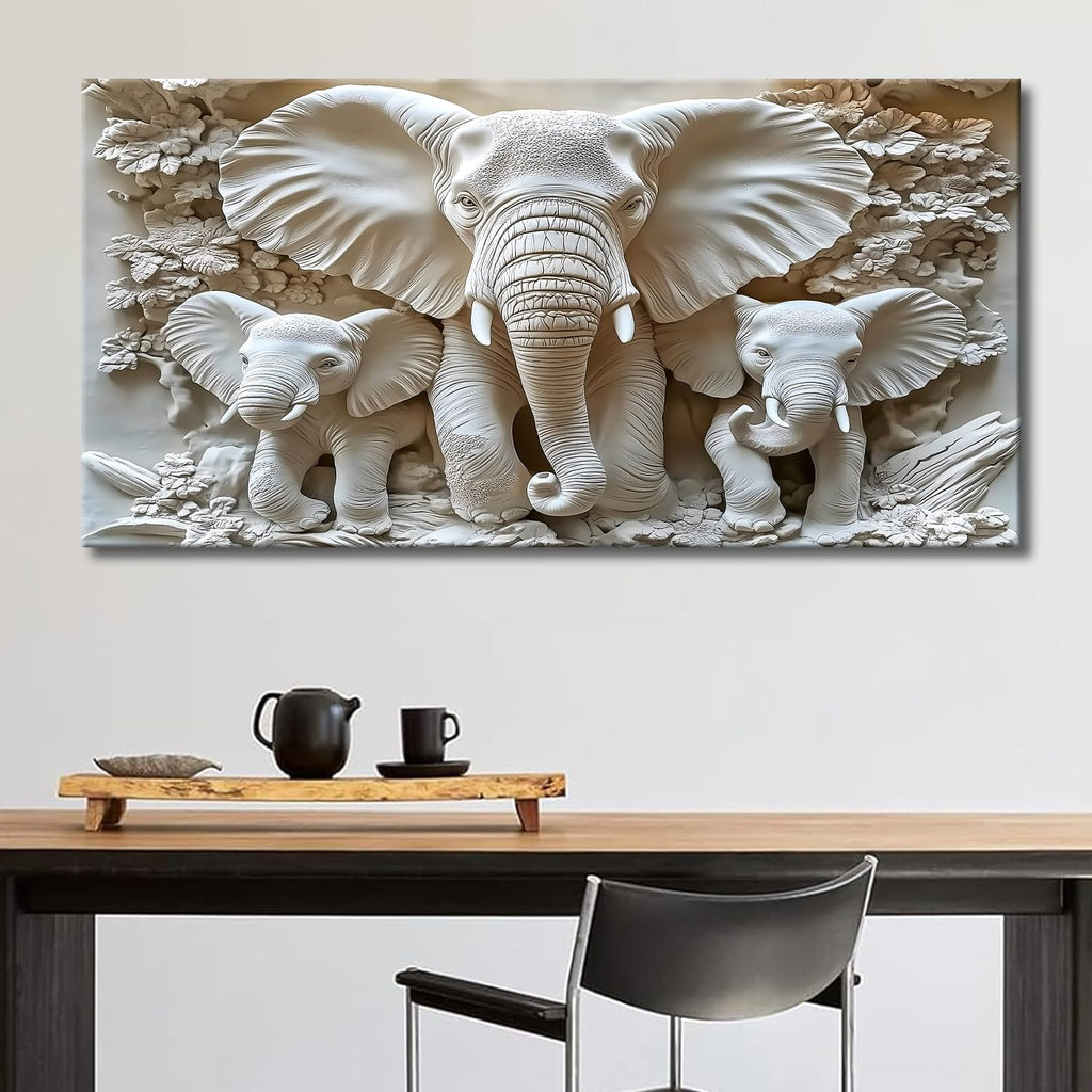 Large Framed Elephant Family Wall Art Canvas Wall Decor 20x40 Inch Abstract Nature Animal Landscape Wall Art Bedroom