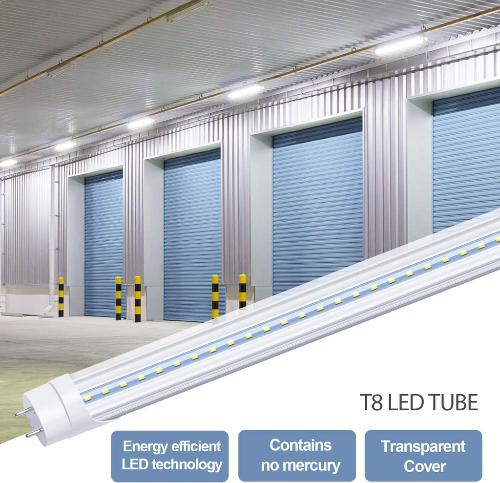LED Tube Light 4FT, Dual-End Powered, T8 Ballast Bypass, 18W (48W Equivalent), 2160 Lumens, 6000K Cold White, Clear