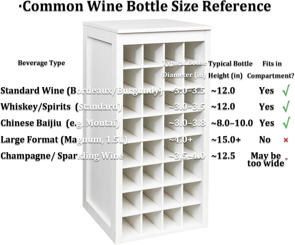 Wine Rack Freestanding Floor Stackable for Liquor 8-Tier 32 Bottle Dividers Rustic Rectangle Small Wine Rack Cabinet