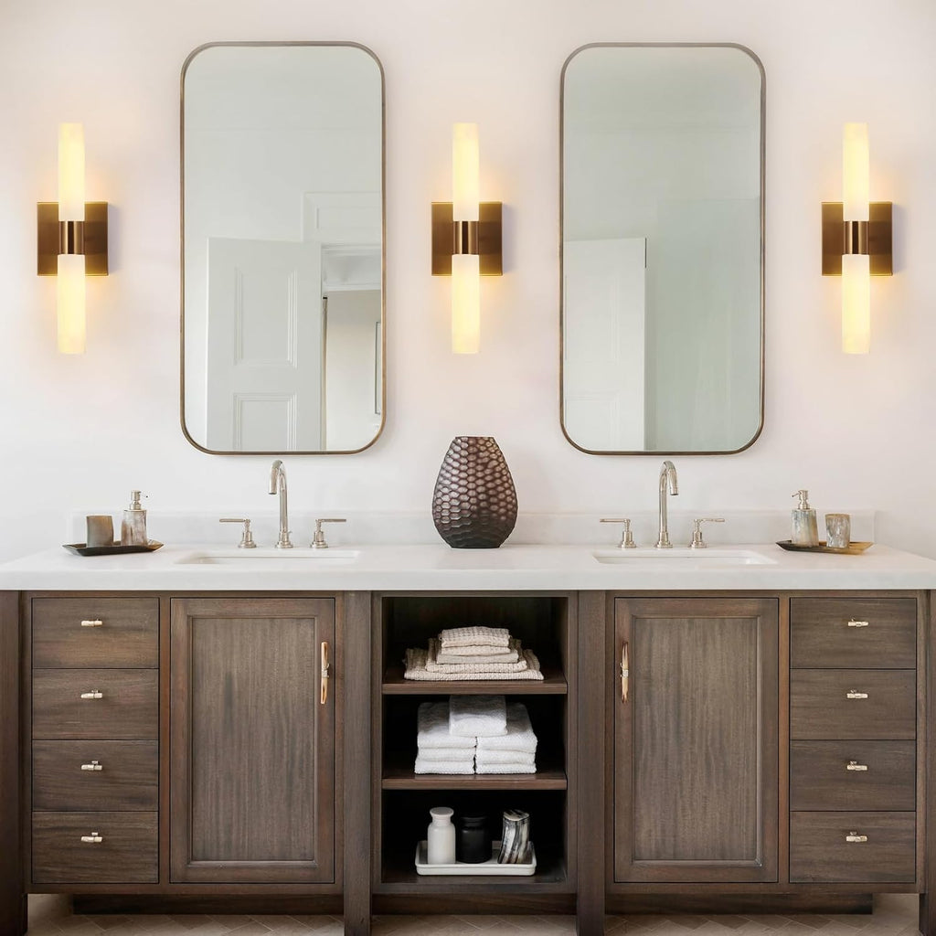 Modern Wall Sconces, Set of 2 Brushed Brass Gold, Frosted Glass Shade, Indoor Wall Mounted Lights, Bathroom Sconces
