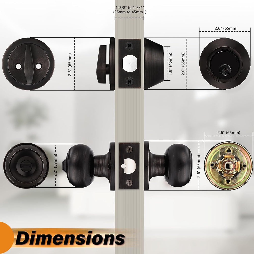 Entry Door Knob Lock Set and Single Cylinder Deadbolt Combination Set, Oil-Rubbed Bronze (3 Pack) Keyed Alike