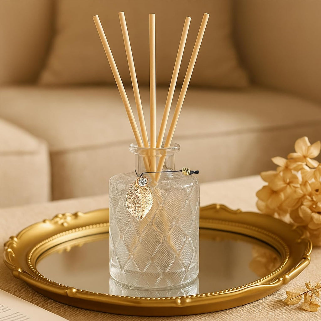 Glass Reed Diffusers Bottles, Diffuser Bottles with Reed Diffuser Sticks, Vintage Embossed Apothecary Style - Set of 3