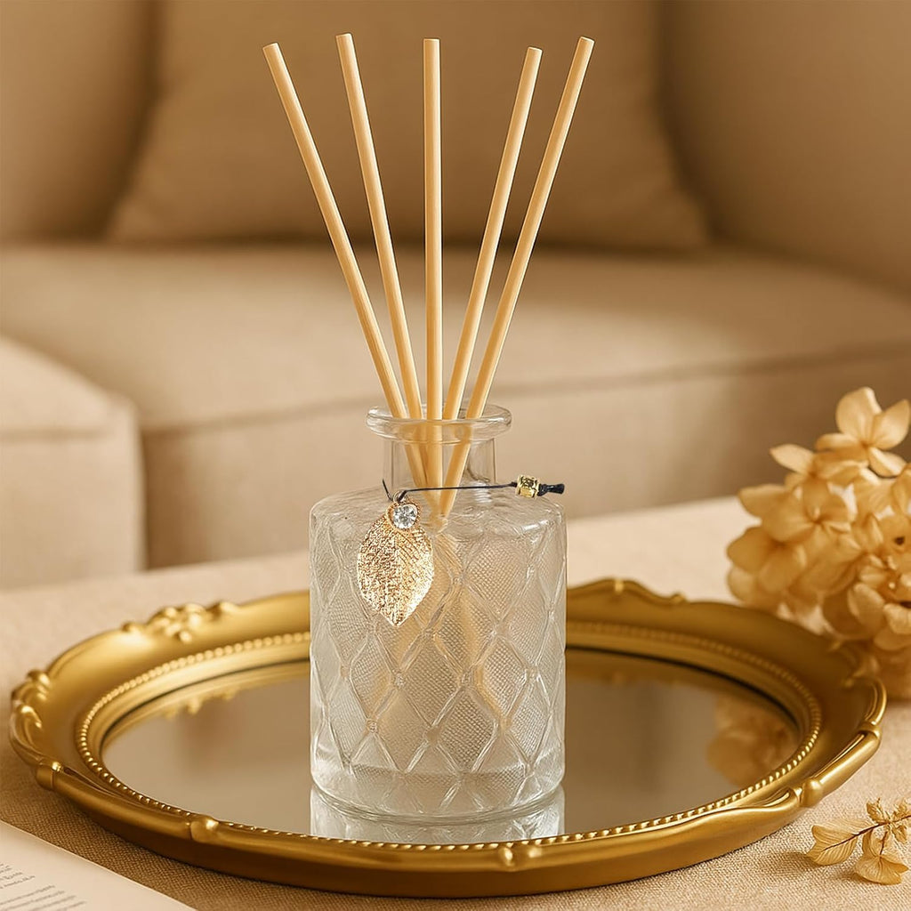 Glass Reed Diffusers Bottles, Diffuser Bottles with Reed Diffuser Sticks, Vintage Embossed Apothecary Style - Set of 6