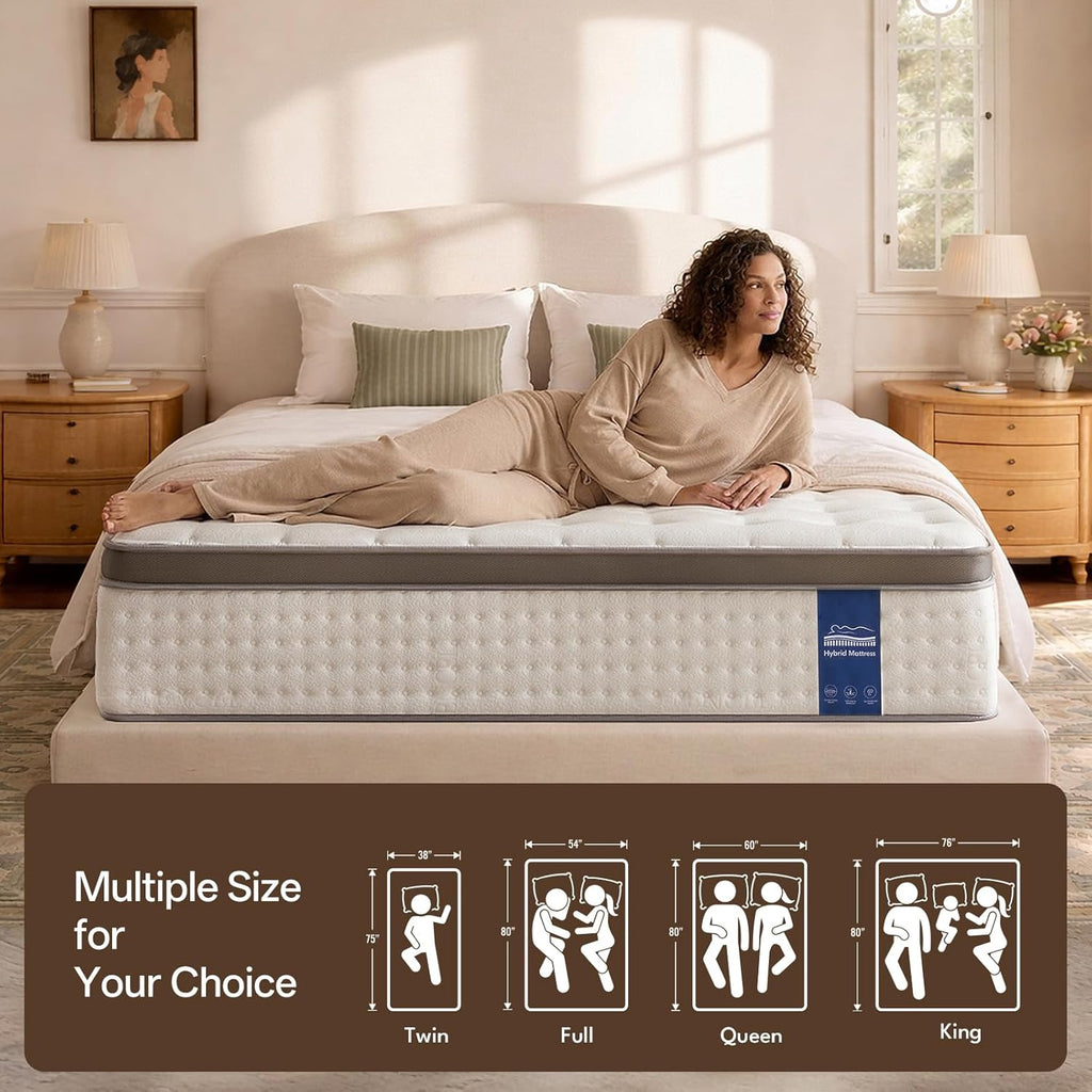 14 Inch King Size Mattress Hybrid King Mattress in a Box, Memory Foam Mattress with Pocket Springs, Medium Firm