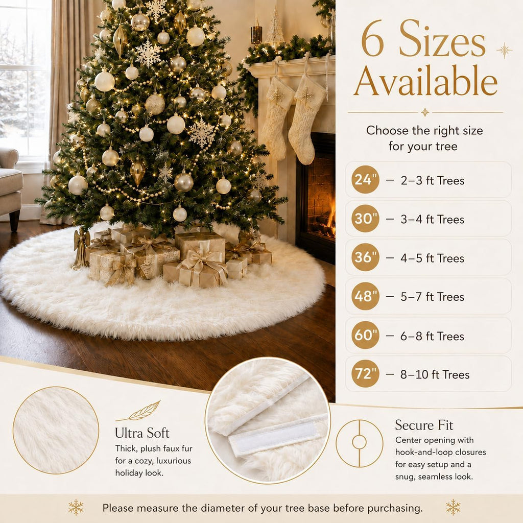 36 Inch Faux Fur Christmas Tree Skirt White Plush Skirt for Merry Christmas Party Christmas Tree Decoration