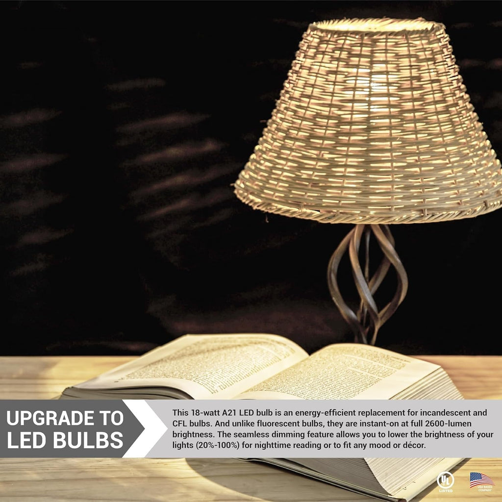 A21 LED Light Bulb 18W (150W Equivalent) 2600 Lumens Dimmable 4000K Cool White E26 Medium Base 220° Beam Angle UL