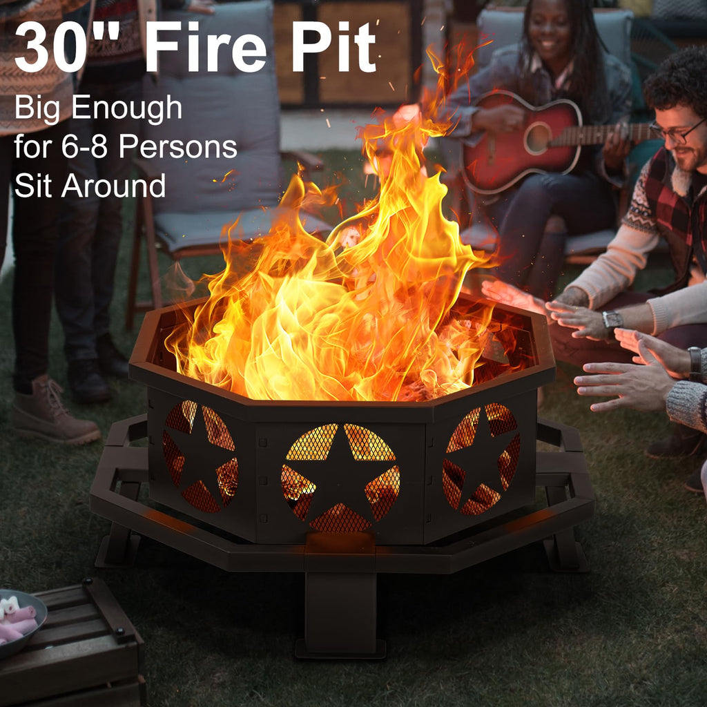 32 inch Fire Pit for Outside with Fire Poker