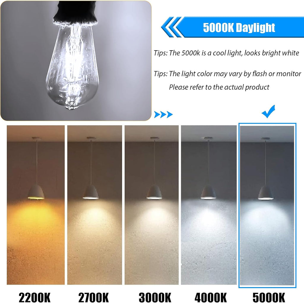 Dimmable LED Edison Bulb 40W Equivalent, 5000K Daylight, 12 Pack