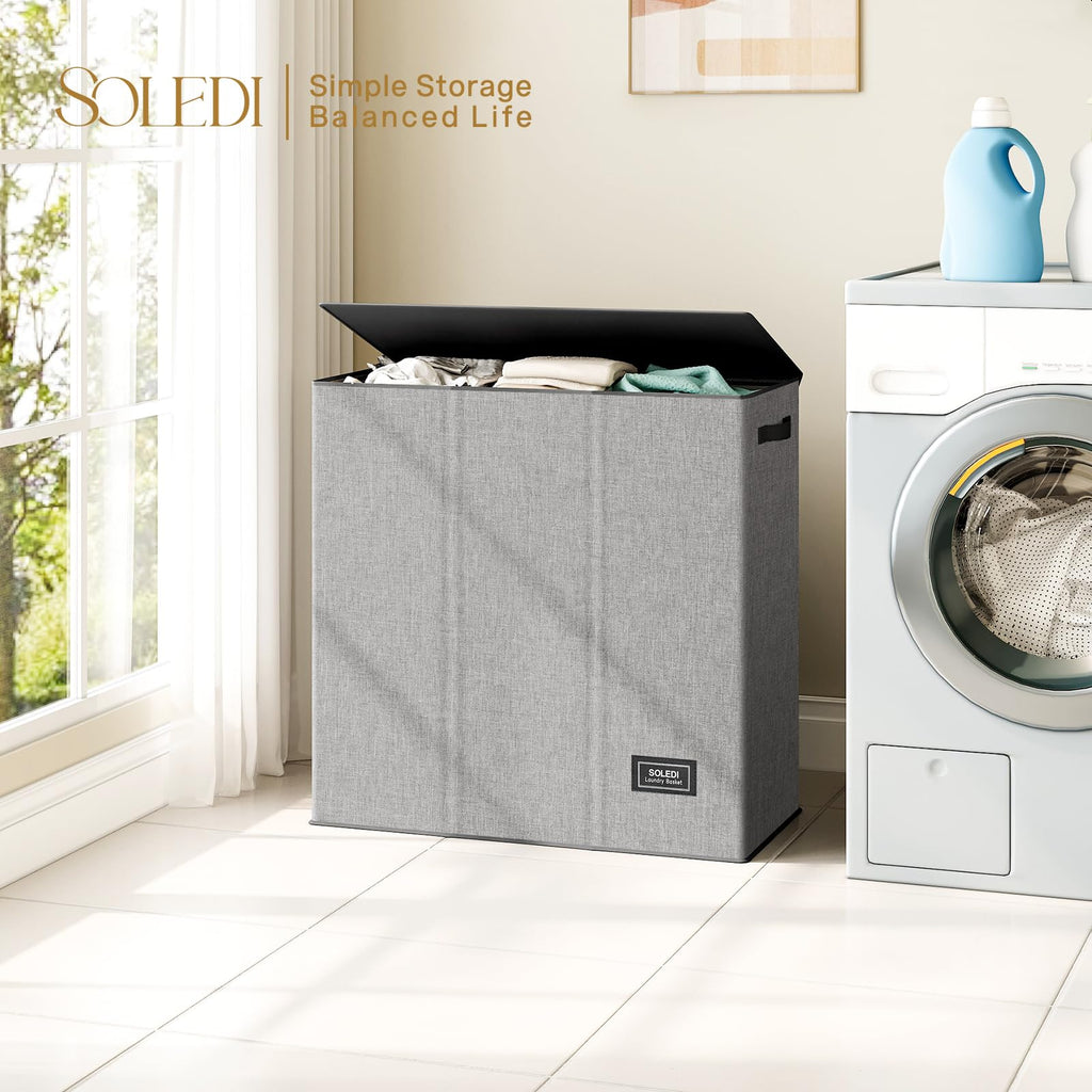 160L Laundry Hamper 3 Section, Extra Large Laundry Hamper with Lid, Dirty Clothes Hamper with Sturdy Handle, Large