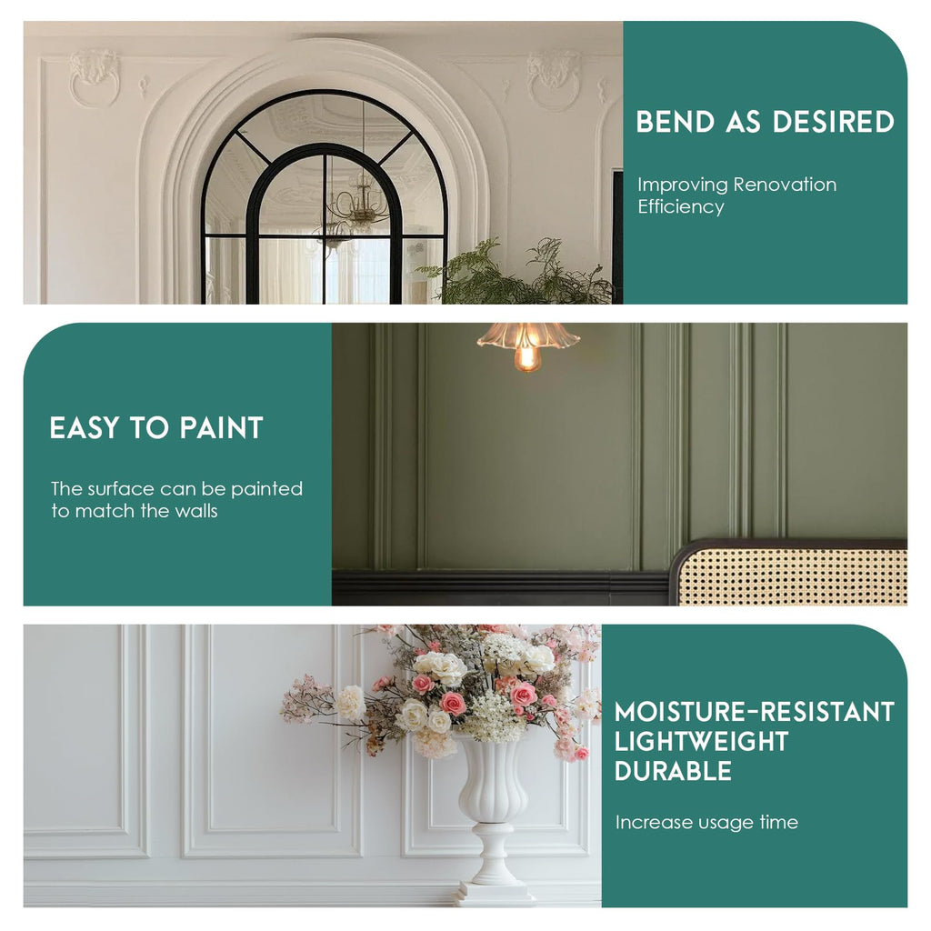 DIY Arch Panelling Paintable Matte Foaming Peel and Stick , Self Adhesive Wainscoting Panels Flexible Chair Rail