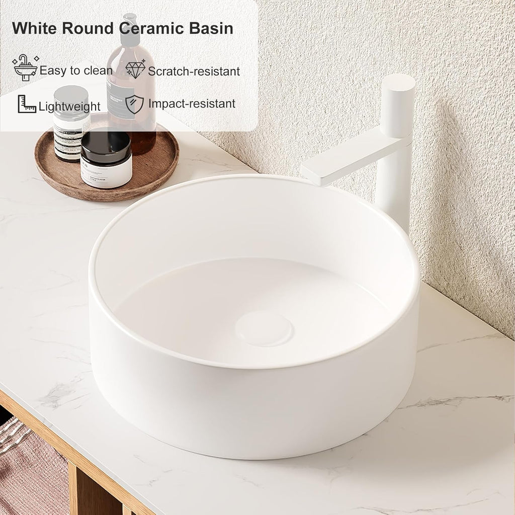 36 inch Bathroom Vanity with Sink, Floating Cabinet with Ultra-Thin Ceramic Basin and Marble Top, Large Storage Drawer
