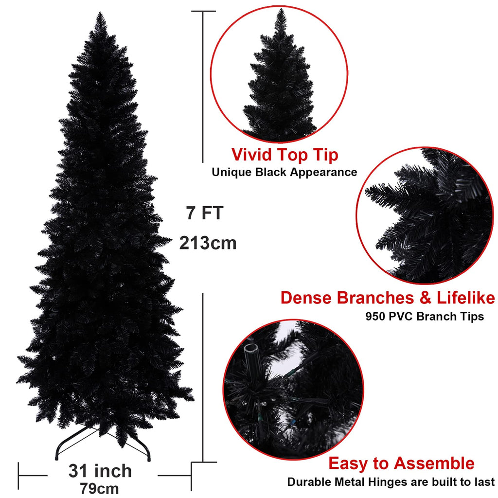 7ft Artificial Pencil Slim Black Christmas Tree Halloween Xmas Tree