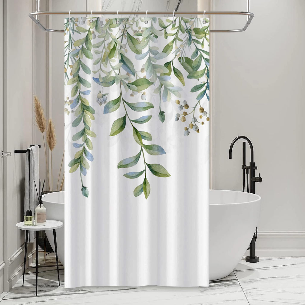 Green Mixed Light Blue Plant Stall Shower Curtain with 6 Hooks Sage Green Shower Curtain Waterproof Fabric 36x72 inch