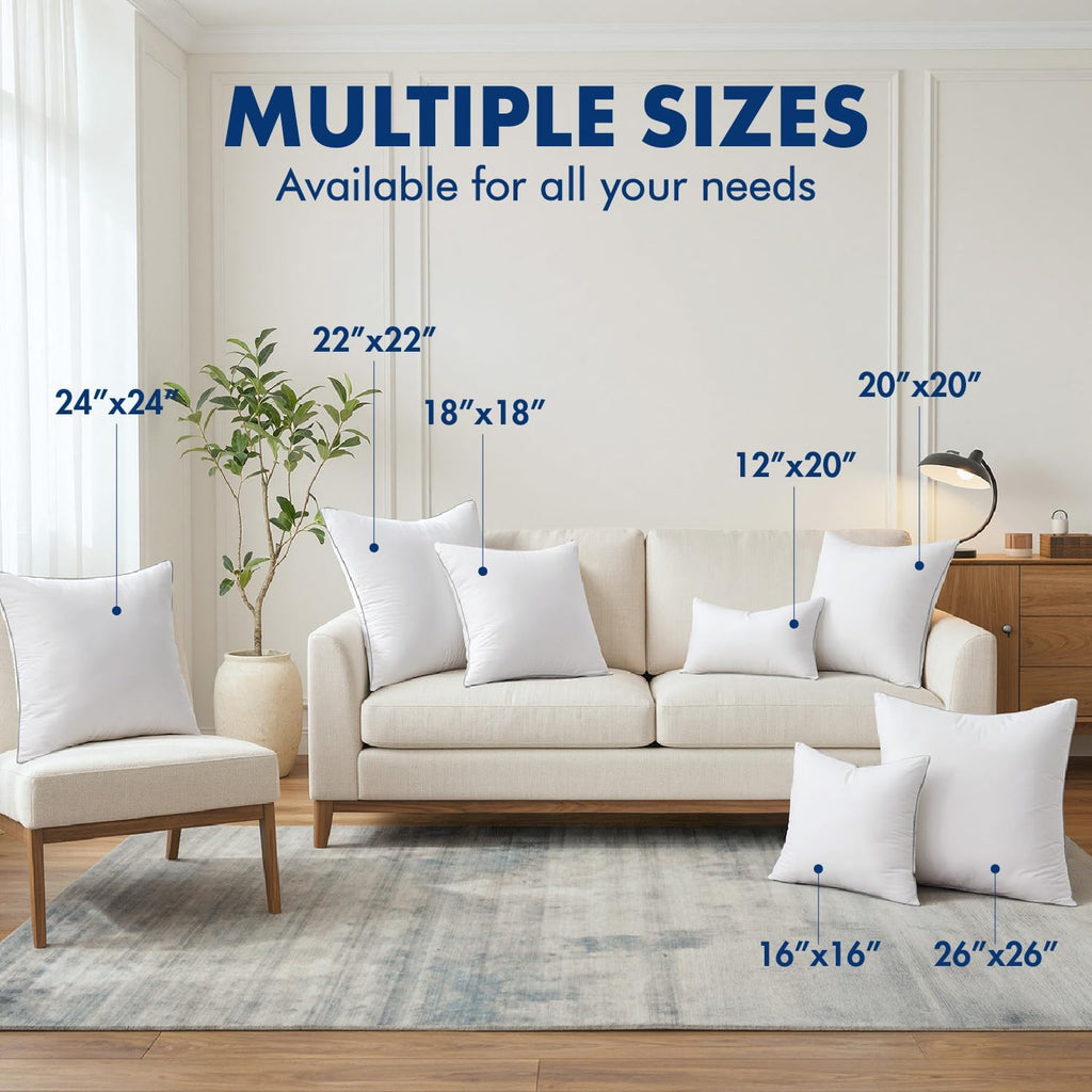 20x20 Inch Pillow Inserts with 100% Cotton Cover - Set of 4