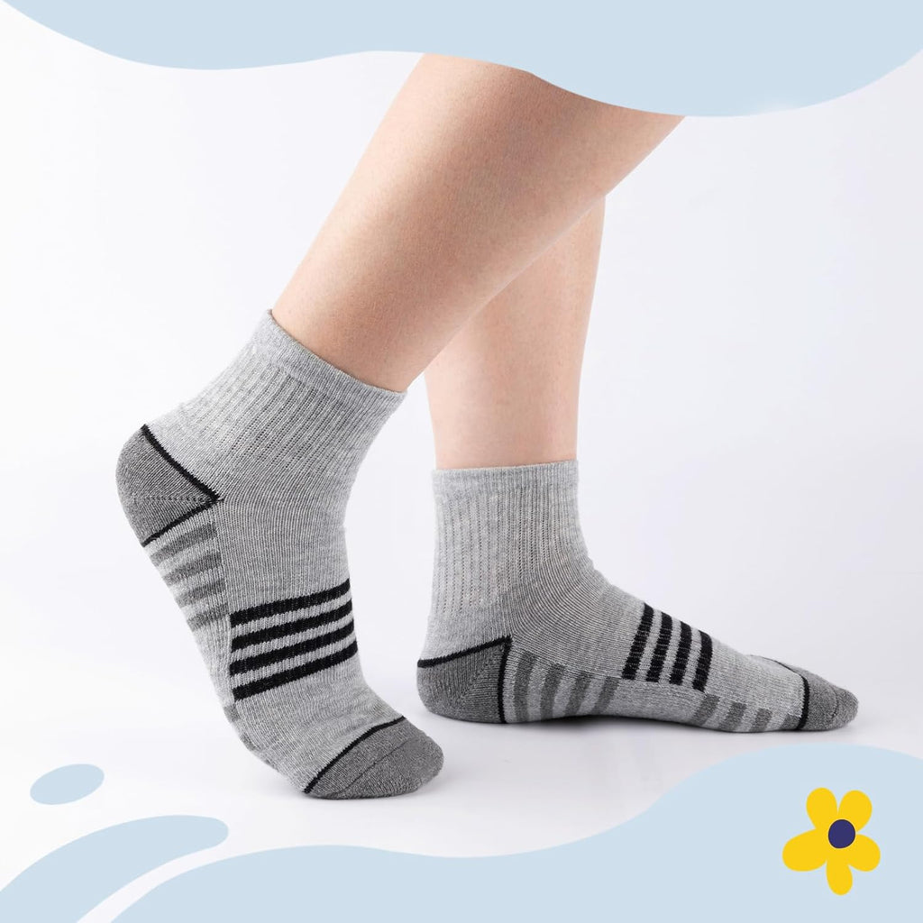 Boys Athletic Quarter Socks - Ankle Sports Socks With Cushioned Sole - 6 Pairs, Old