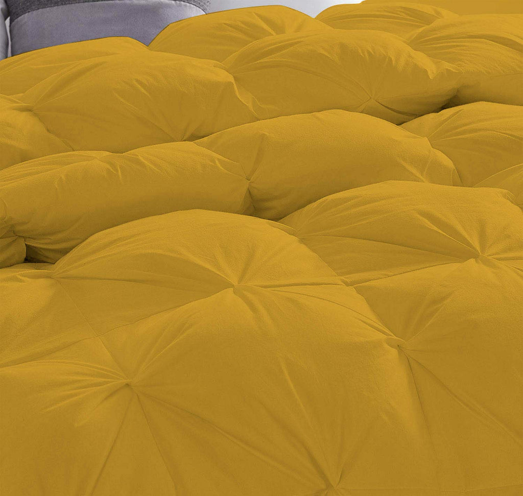 5 Piece Pinch Pleated Comforter Set Premium 1200 Thread Count 100% Egyptian Cotton Super Soft (Full/Queen Size Gold