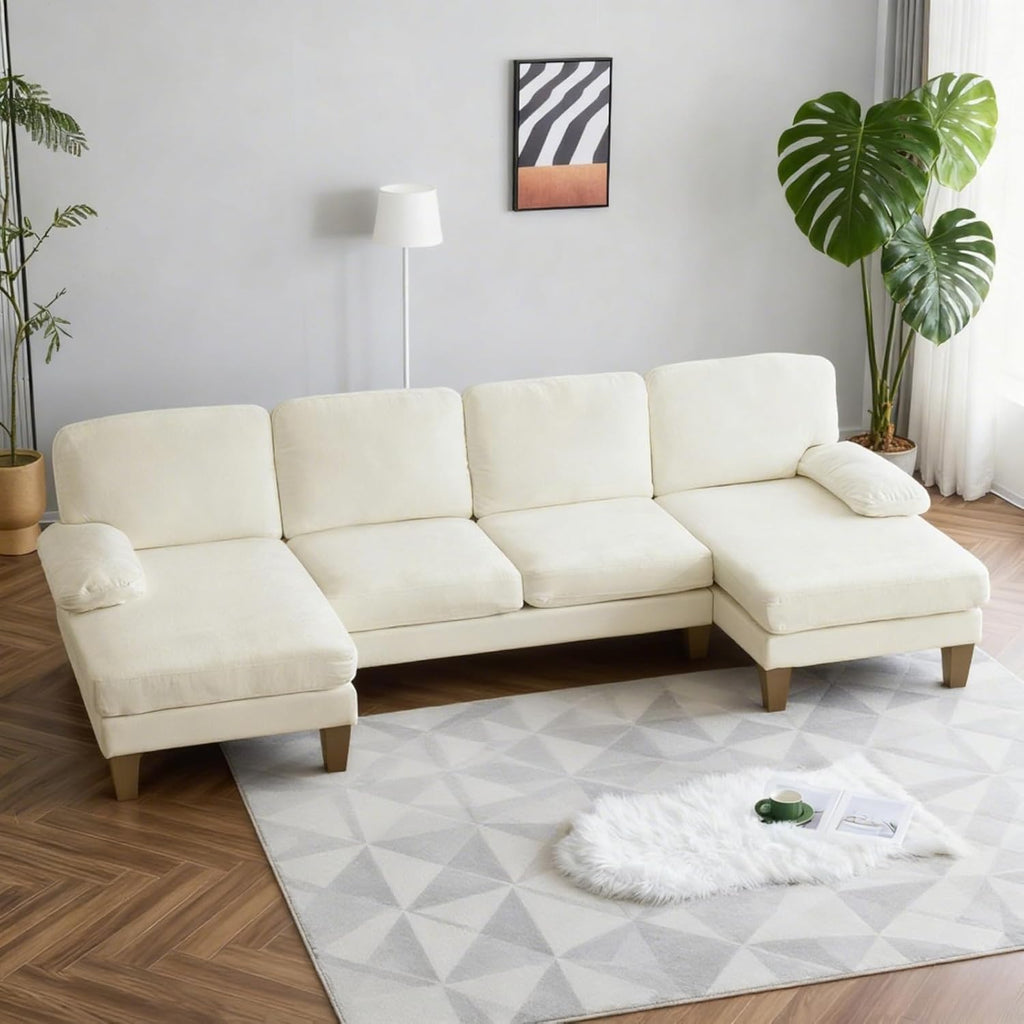 Karl home U-Shape Sectional Sofa Couch 111" Modern 4-Seat Sofa with Chaises Chenille Fabric Upholstered Covertible