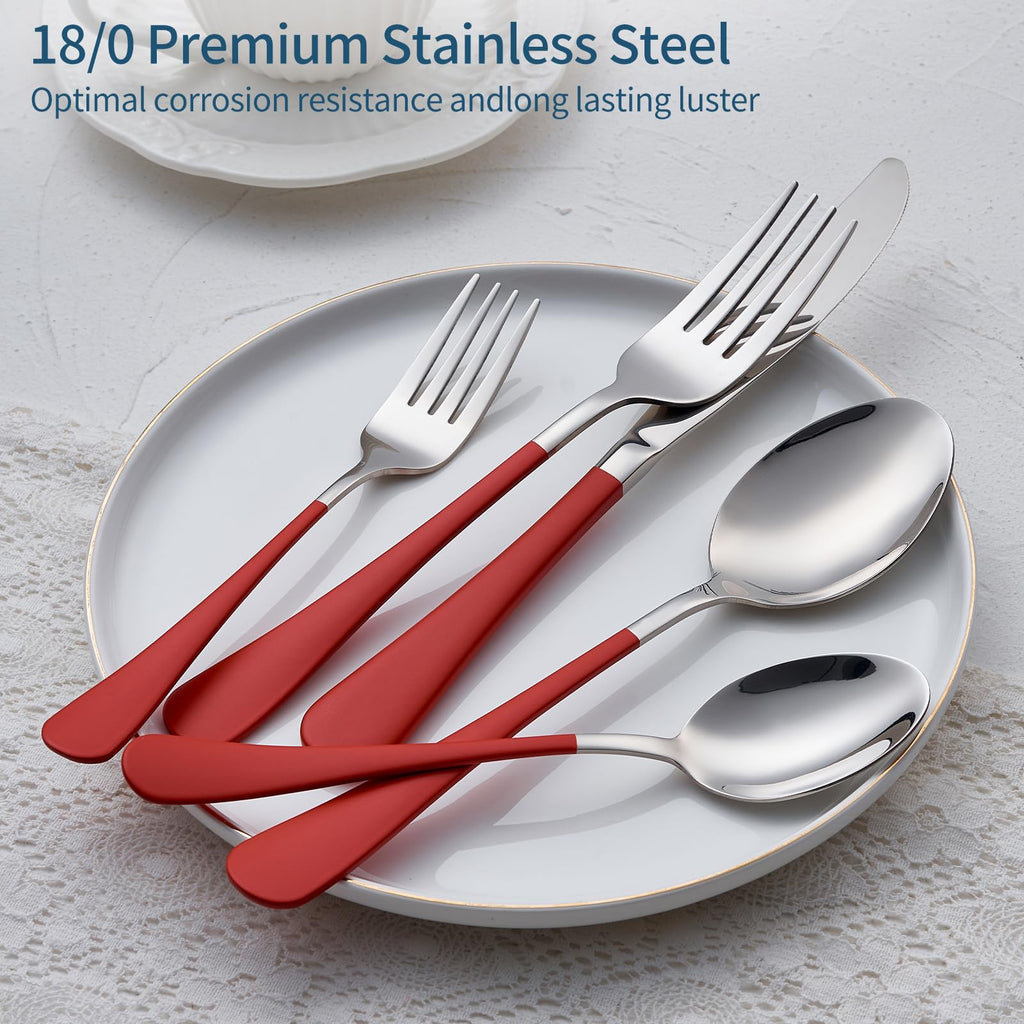 Red Silverware Set 20 Piece 18/0 Stainless Steel Flatware Red Handle Cutlery Set Service for 4 Fork Knife Spoon Set