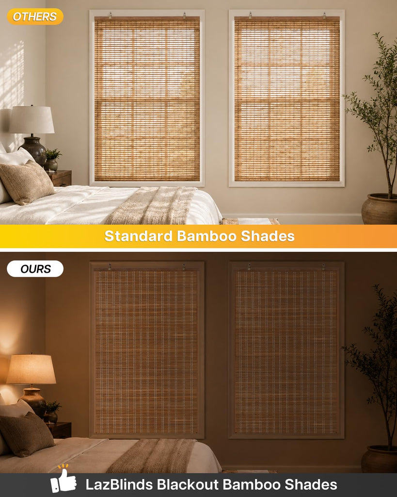 Blackout Bamboo Roller Shades, 25" x 72", Brown206