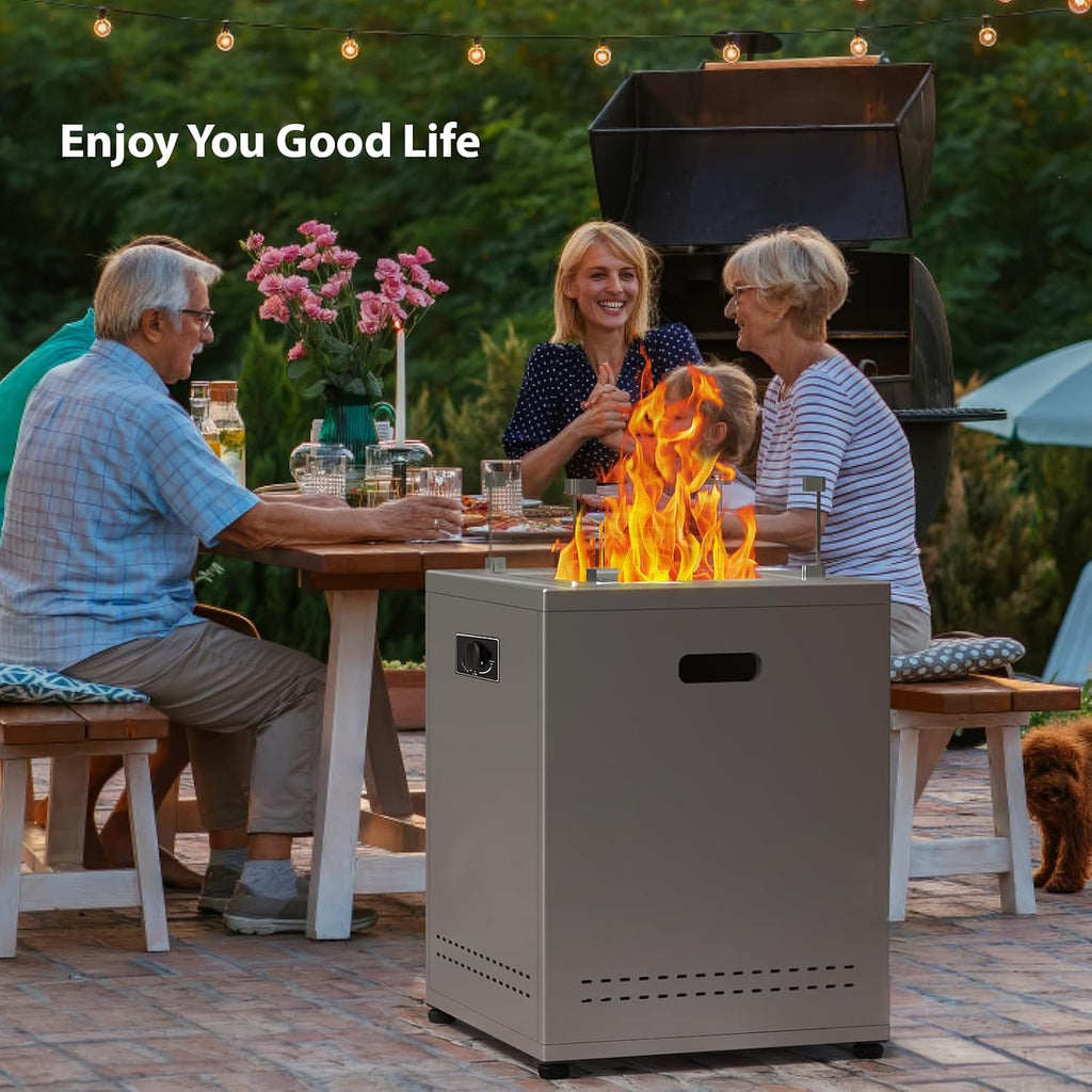 20" Square Smokeless Propane Fire Pit Table, 50,000 BTU Portable Outdoor Patio Heater with Lava Rocks