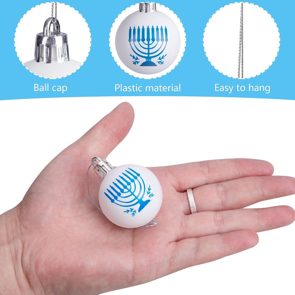 Hanukkah Hanging Ball Ornaments, Hanukkah Christmas Tree Decoration - Set of 24
