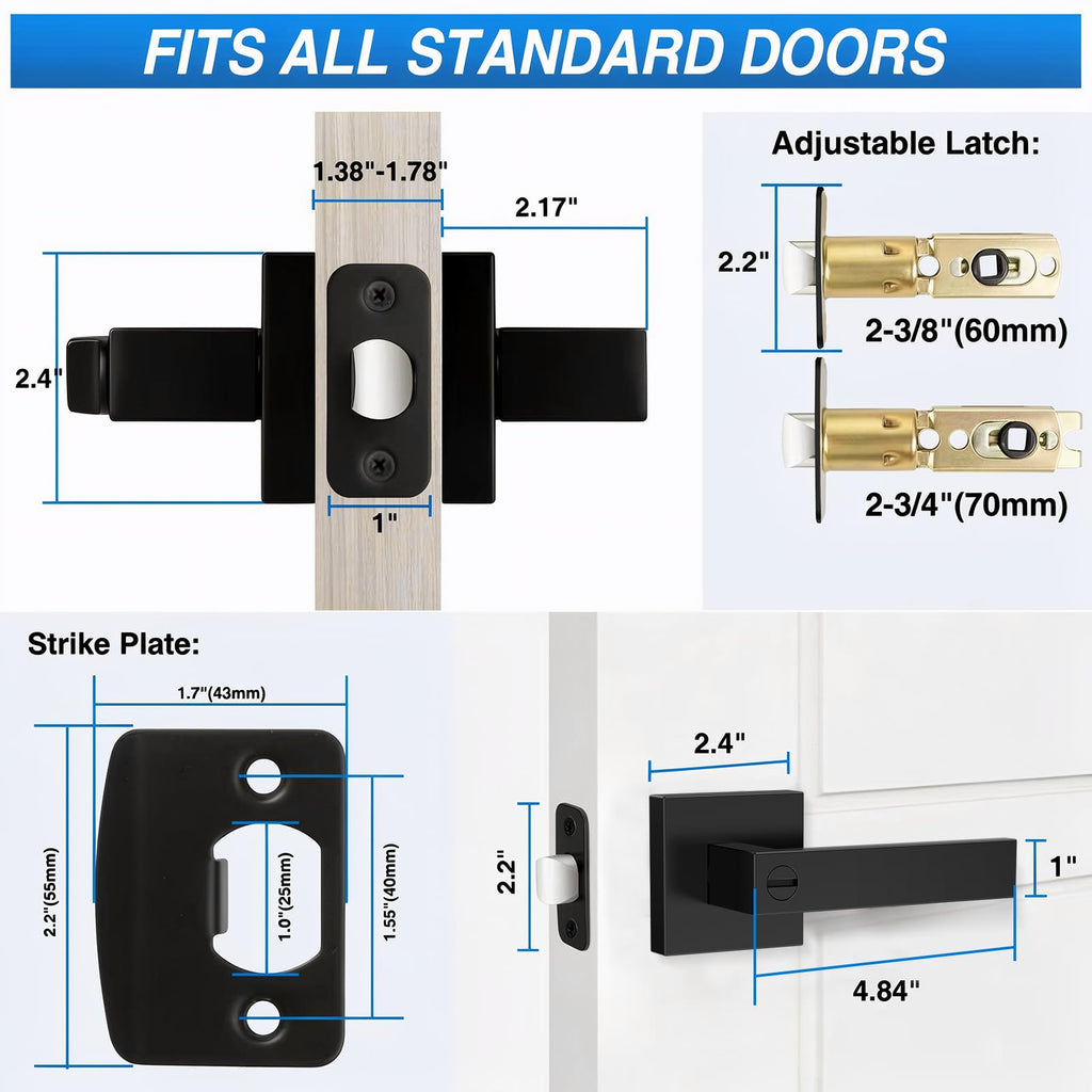 10 Pack Matte Black Door Handles Interior, Keyless Interior Door Knobs, Privacy Door Locks Bathroom, Heavy Duty