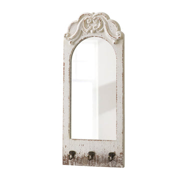 Farmhouse Entryway Mirror with 3 Hooks, 26 X 10 Inch