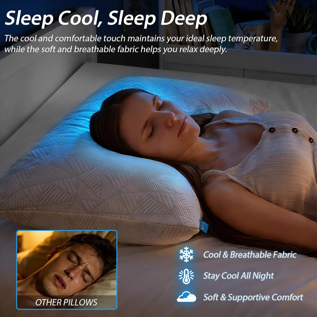 Cooling Pillows Queen Size Set of 2, Shredded Memory Foam Pillows Cool for Hot Sleepers, Adjustable Firm Soft Support