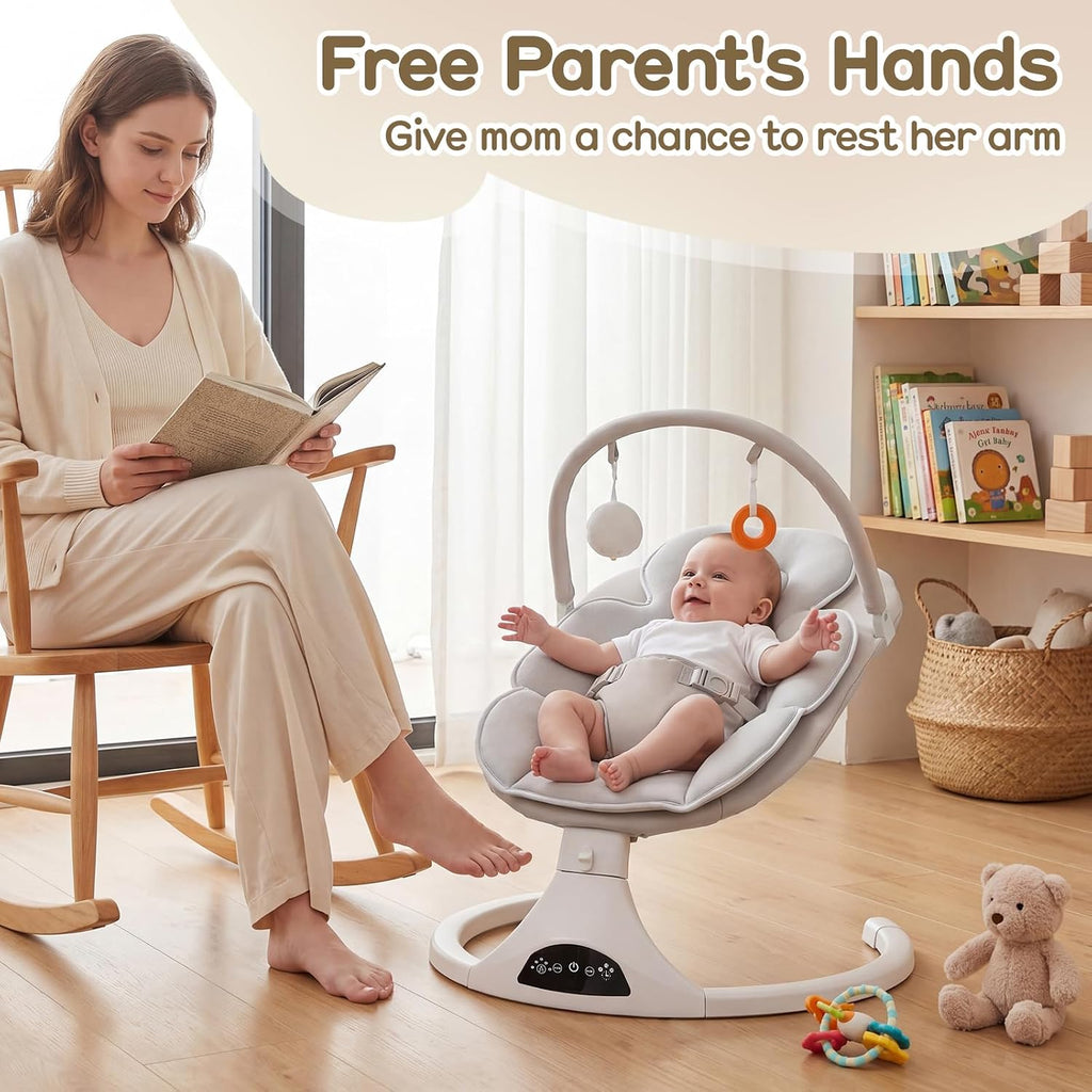 Electric Baby Swing with Remote Control,5 Speeds&Portable&Cozy(0,Beige)