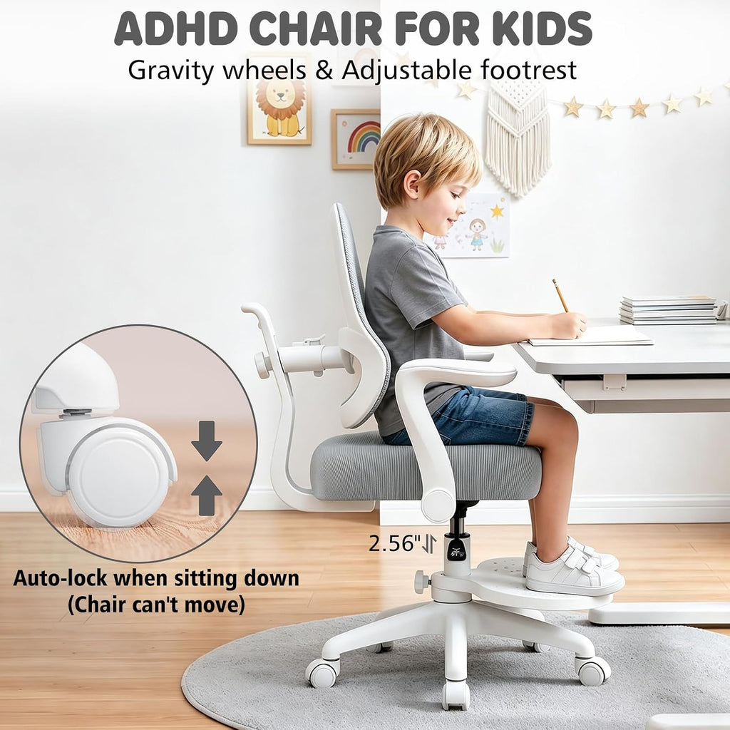 Kids Desk Chair Ergonomic Study Chair wtih Adjustable Backrest-Grey