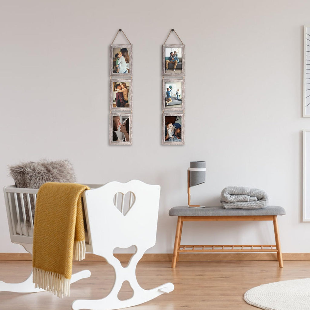 4x6 Collage Picture Frames, 6 Openings Vertical Hanging Photo Frame Set of 2, 4 by 6 inch Multi Picture Frames for