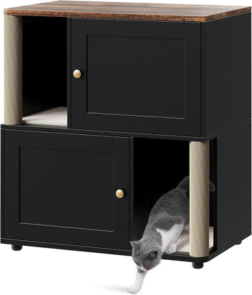Double Cat Litter Box Enclosure, Litter Box Cabinet for 2 Cats, Large 2-in-1 Hidden Cat Litter Box Furniture