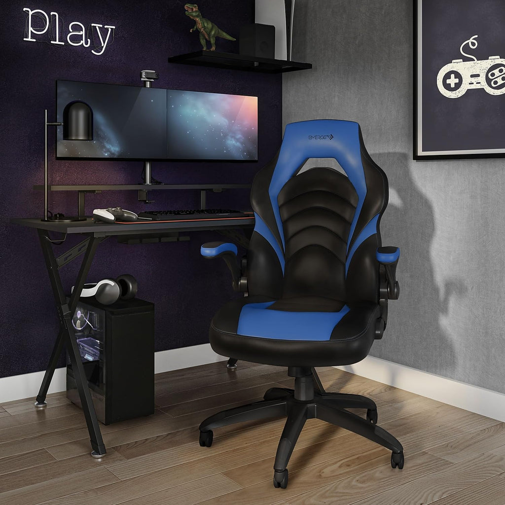 Emerge Gaming Chair, Ergonomic, Adjustable Height, Swivel, Black