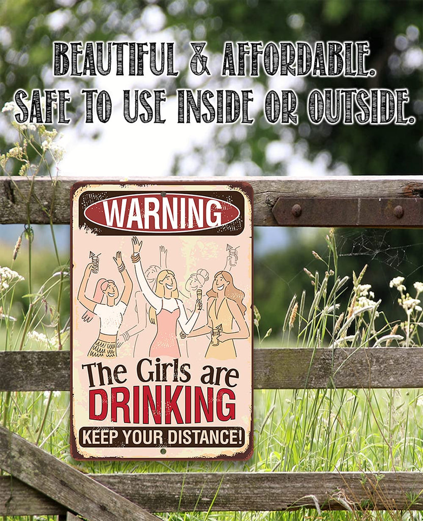 She Shed Sign - Warning Girls Drinking Metal Sign - Indoor/Outdoor Shed Art - She Shed Decor Gift, Funny Birthday